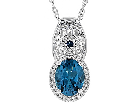 Blue topaz rhodium over silver pendant with chain 3.24ctw