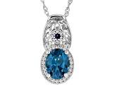 Blue topaz rhodium over silver pendant with chain 3.24ctw
