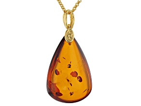 Orange Polish Amber 18k yellow gold Sterling Silver Solitaire Pendant With Chain