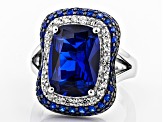 Blue Lab Created Spinel Rhodium Over Sterling Silver Ring 7.17ctw