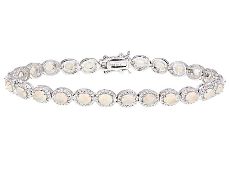 White Ethiopian opal rhodium over sterling silver bracelet 4.15ctw
