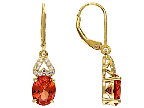 Orange Lab Created Padparadscha Sapphire 18k Yellow Gold Over Sterling Silver Earrings 3.95ctw