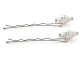 Pre-Owned White Crystal Silver-Tone Set Of 2 Hair Pins