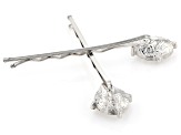Pre-Owned White Crystal Silver-Tone Set Of 2 Hair Pins