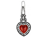 Pre-Owned Red Coral Rhodium Over Silver Heart Shape Hair Clip