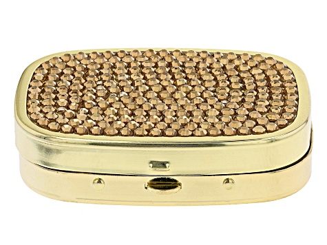 Pre-Owned Gold Crystal Gold Tone Compact Pill Box with Mirror