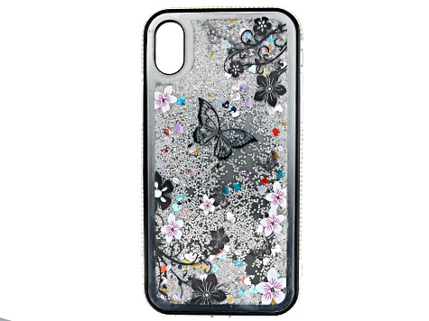 Pre-Owned iPhone XR White Crystal Black and Floral Cell Phone Case