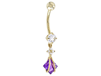Picture of Pre-Owned Purple Amethyst 10k Yellow Gold Dangle Navel Ring 1.63ctw