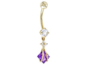 Pre-Owned Purple Amethyst 10k Yellow Gold Dangle Navel Ring 1.63ctw