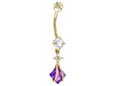Pre-Owned Purple Amethyst 10k Yellow Gold Dangle Navel Ring 1.63ctw
