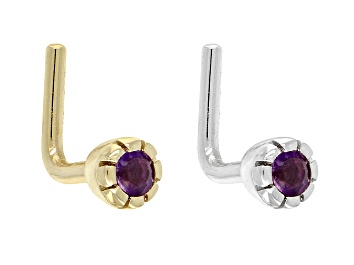 Picture of Pre-Owned Purple Amethyst 10k Yellow Gold And Rhodium Over 10k White Gold Stud Nose Ring Set 0.06ctw