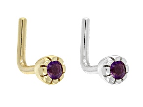 Pre-Owned Purple Amethyst 10k Yellow Gold And Rhodium Over 10k White Gold Stud Nose Ring Set 0.06ctw