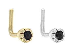 Pre-Owned Black Spinel 10k Yellow Gold And Rhodium Over 10k White Gold Stud Nose Ring Set 0.06ctw