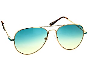 Pre-Owned Multi-Color Crystal Green & Yellow Gold Tone Aviator Sunglasses