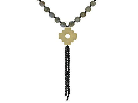 Gray Labradorite 10k Yellow Gold Chakana Cross Necklace 31.00ctw