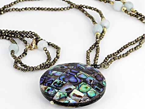 Multi-Color Abalone Shell 10k Yellow Gold Necklace