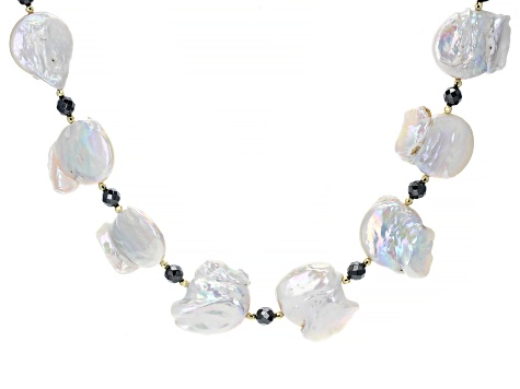 White Cultured Freshwater Pearl 10k Yellow Gold Necklace