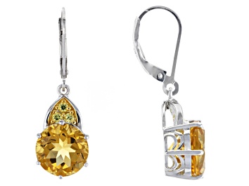 Picture of Yellow Citrine Rhodium Over Sterling Silver Dangle Earrings 5.83ctw