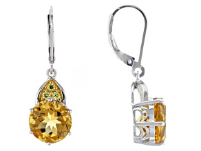 Yellow Citrine Rhodium Over Sterling Silver Dangle Earrings 5.83ctw