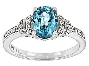 Picture of Blue Zircon Rhodium Over Sterling Silver Ring 2.52ctw