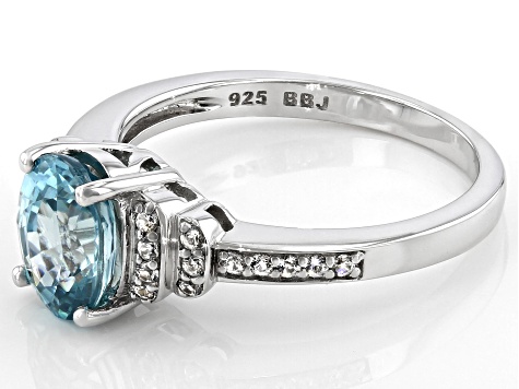 Blue Zircon Rhodium Over Sterling Silver Ring 2.52ctw