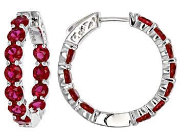 Picture of Red Lab Created Ruby Sterling Silver Hoop Earrings 7.10ctw