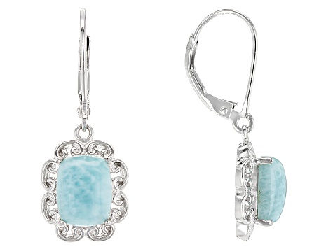 Blue Larimar Rhodium Over Sterling Silver Dangle Earrings