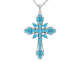 Blue Sleeping Beauty Turquoise Rhodium Over Sterling Silver Cross Pendant With Chain