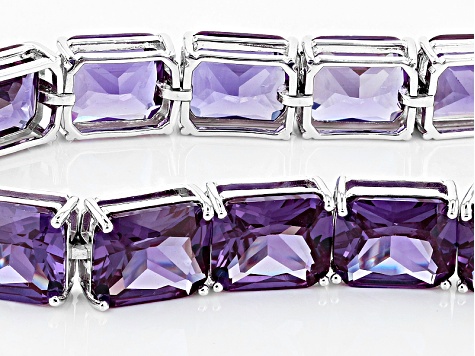 Purple Lab Created Color Change Sapphire Silver Tennis Bracelet 93.07ctw