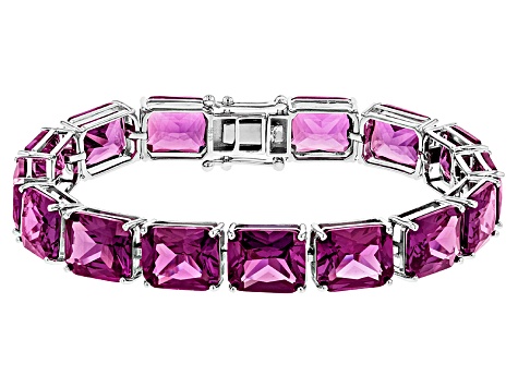 Purple Lab Created Color Change Sapphire Silver Tennis Bracelet 93.07ctw