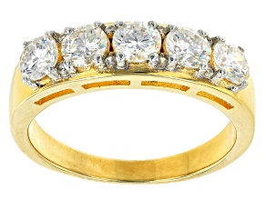 White Fabulite Strontium Titanate 18k Yellow Gold Over Sterling Silver 5-Stone Ring 1.75ctw