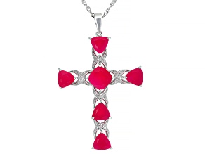 Pink Onyx Rhodium Over Sterling Silver Cross Enhancer With Chain