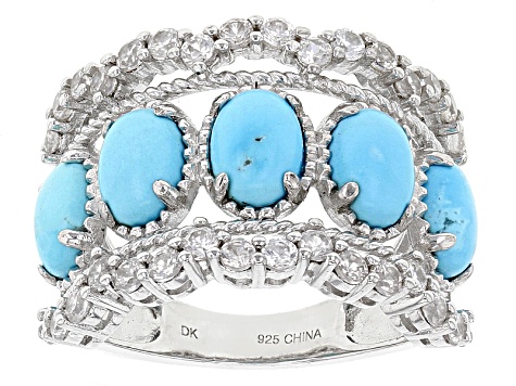Blue Sleeping Beauty Turquoise Rhodium Over Sterling Silver Ring 1.45ctw