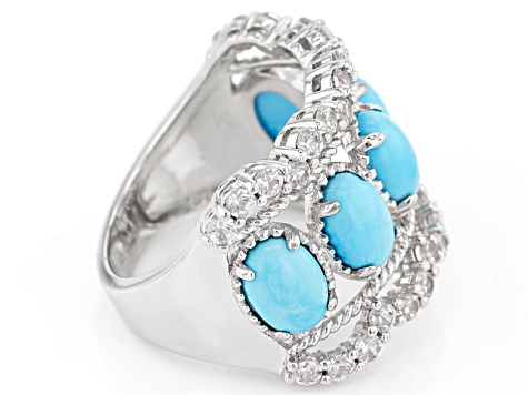 Blue Sleeping Beauty Turquoise Rhodium Over Sterling Silver Ring 1.45ctw