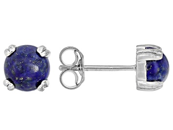 Picture of Blue Lapis Lazuli Platinum Over Sterling Silver Stud Earrings with Box