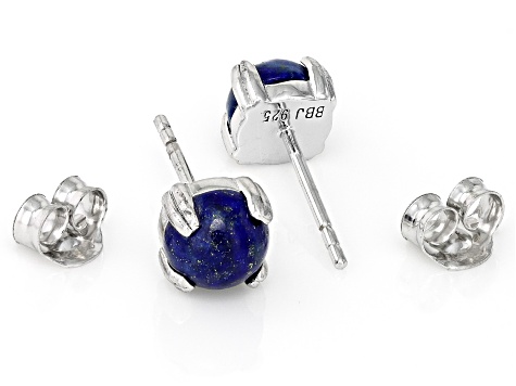 Blue Lapis Lazuli Platinum Over Sterling Silver Stud Earrings with Box