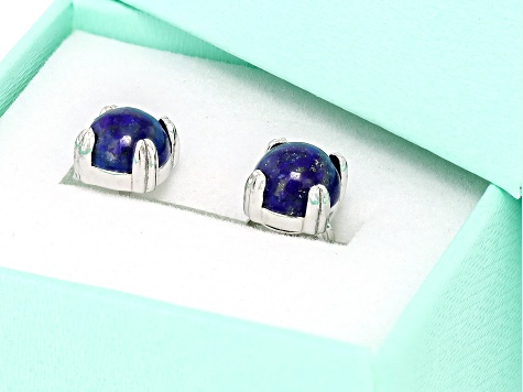 Blue Lapis Lazuli Platinum Over Sterling Silver Stud Earrings with Box