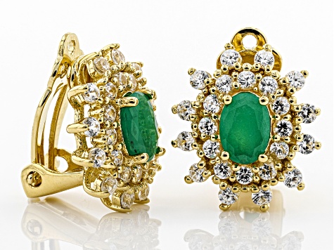 Green Sakota emerald 18k yellow gold over sterling silver clip-on earrings 3.83ctw