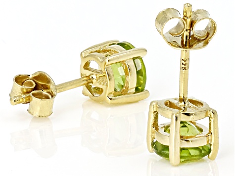 Green peridot 18k yellow gold over sterling silver stud earrings 1.92ctw