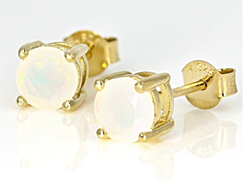 Multi color Ethiopian opal 18k yellow gold over sterling silver stud earrings .68ctw