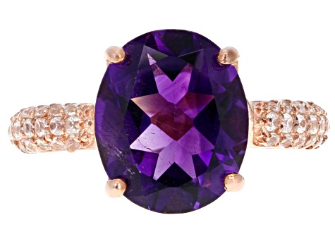 Purple African amethyst 18k rose gold over sterling silver ring 3.90ctw