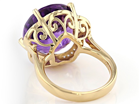 Purple African Amethyst 18k Yellow Gold Over Silver Ring 11.75ctw