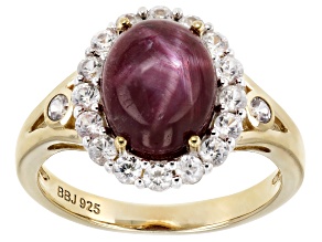Red Indian Star Ruby 18k Yellow Gold Over Sterling Silver Ring 4.72ctw
