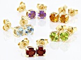 Multi Gem 18K Yellow Gold Over Sterling Silver Stud Earrings Set 4.16ctw