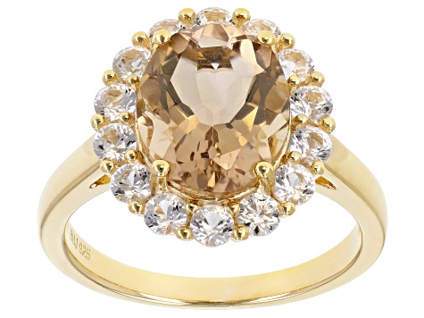 Champagne Quartz 18k Yellow Gold Over Sterling Silver Halo Ring 3.88ctw