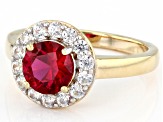 Red Lab Created Ruby 18k Yellow Gold Over Sterling Silver Halo Ring. 1.76ctw