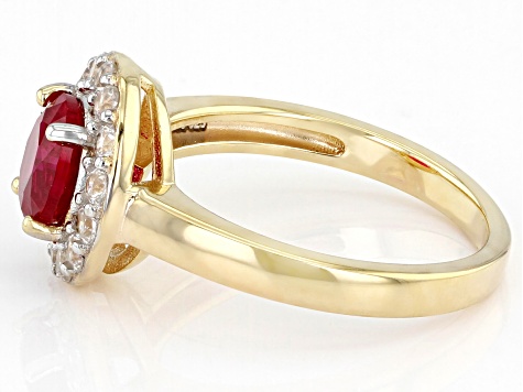 Red Lab Created Ruby 18k Yellow Gold Over Sterling Silver Halo Ring. 1.76ctw