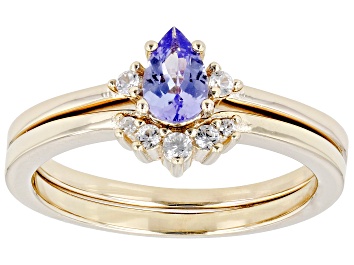 Picture of Blue Tanzanite 18k Yellow Gold Over Sterling Silver Set Of Two Rings. 0.45ctw