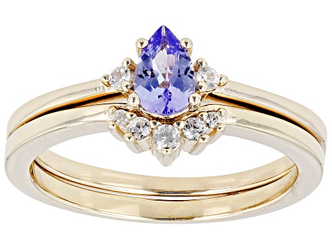 Blue Tanzanite 18k Yellow Gold Over Sterling Silver Set Of Two Rings. 0.45ctw