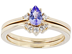 Blue Tanzanite 18k Yellow Gold Over Sterling Silver Set Of Two Rings. 0.45ctw